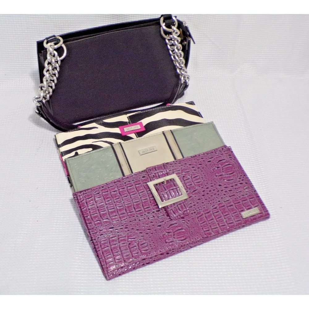 Miche Classic Black w/Silver Chain Accents Handbag 3 Skins Purple Green & Zebra